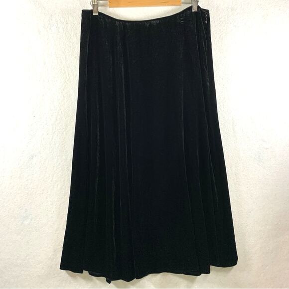 Eileen Fisher Womens Velvet Midi Skirt Sz M/L Black Silk Blend Elegant Flowy - Picture 1 of 11